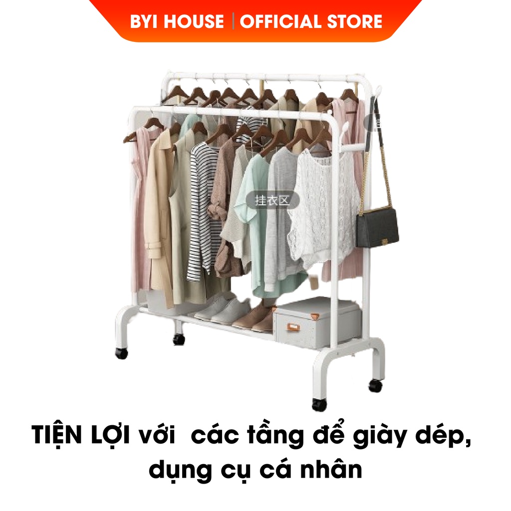 [Quà Tặng]Giá Kệ Treo Quần Áo, Giàn Phơi Quần Áo, Kệ Phơi Đồ 2 Thanh 2 Tầng Thông Minh Phong Cách Hàn Quốc - BYI House