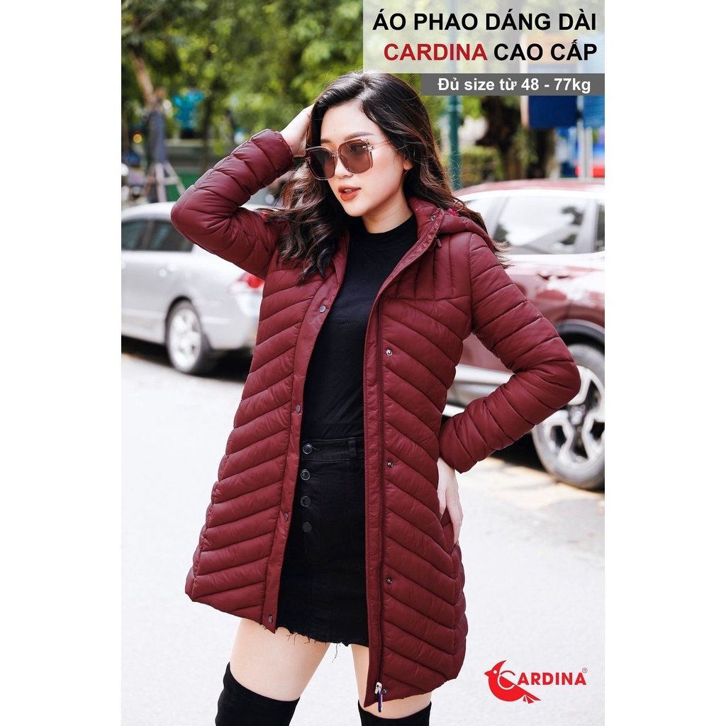 Áo phao nữ CARDINA dáng dài siêu nhẹ cao cấp, thiết kế sang trọng cho mùa đông ấm áp PDF.