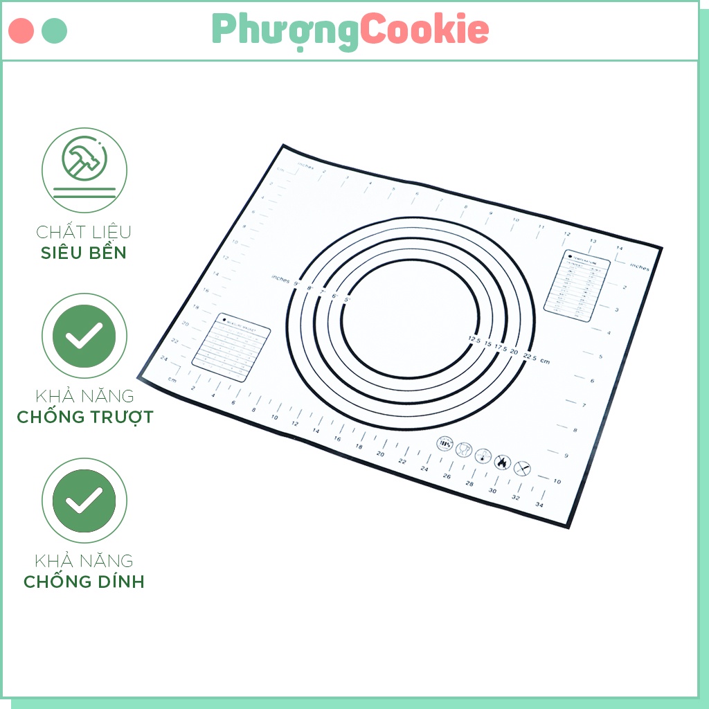 Tấm lót nhào bột, cán bột silicon chống trượt, chống dính - Phượng Cookie