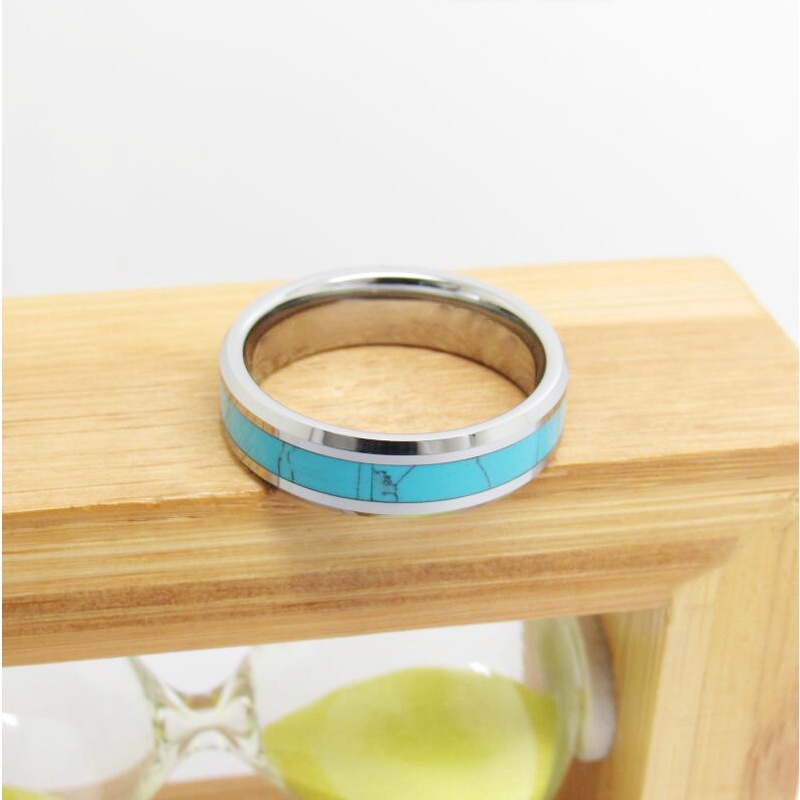 Nhẫn nam nữ tròn SAZ màu bạc xanh thời trang chất Titan đẹp đơn giản không gỉ - Nhẫn Stock