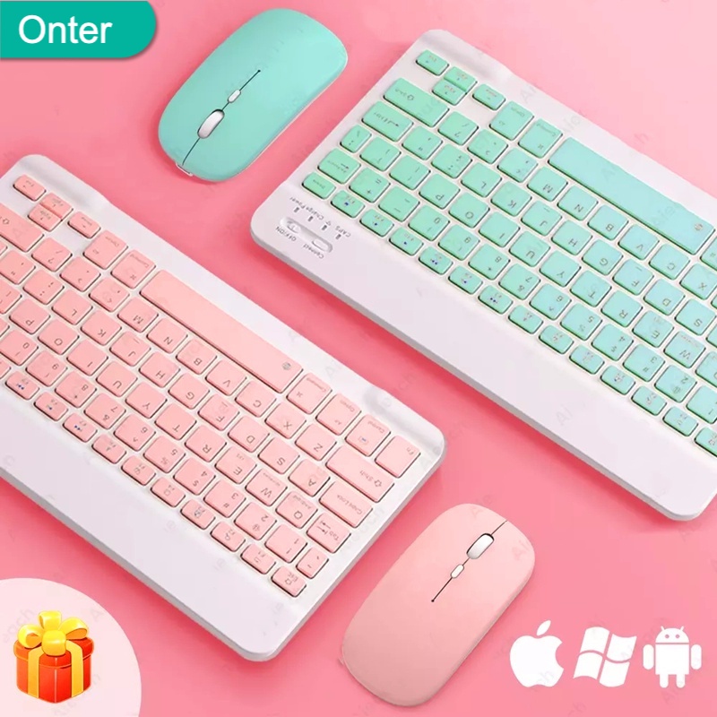 🍃Hàng giao ngay🍃Bộ Bàn Phím Bluetooth 7 Inch + Chuột Không Gây Tiếng Set bàn phím không dây bluetooth và chuột hoạt động yên tĩnh cho IOS Android Windows Tablets Redmi Huawei (có bán lẻ)