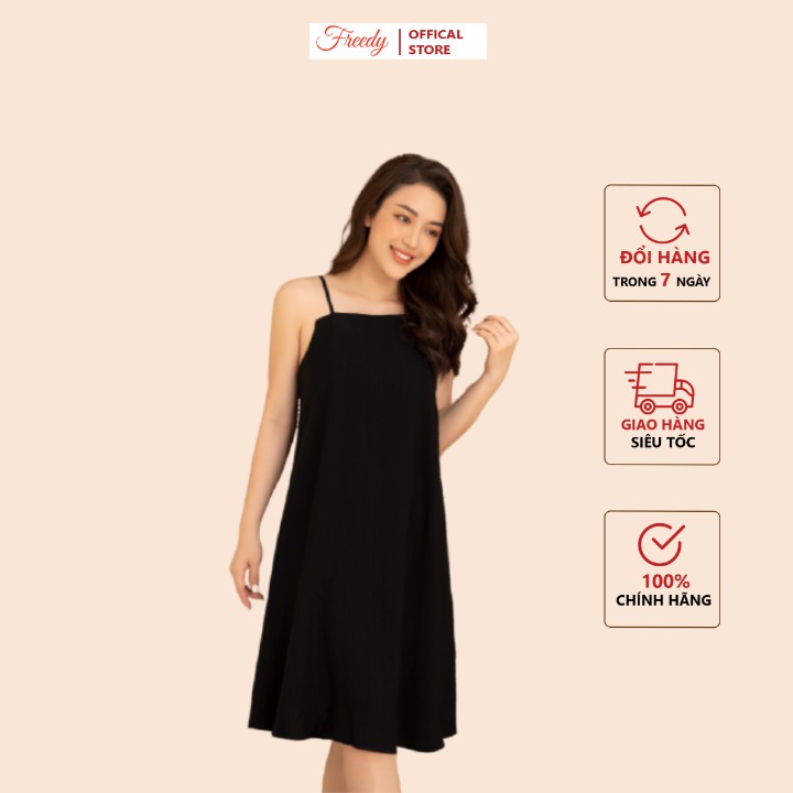 Váy đầm ngủ mặc nhà nữ Freedy 2 dây đũi đen lệch chéo cách điệu