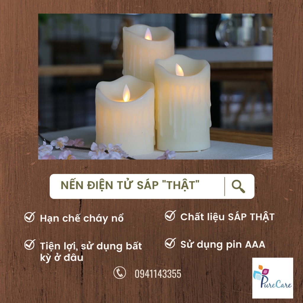 Đèn LED nến sáp THẬT điện tử xài PIN, nến điện tử trang trí sự kiện, spa khách sạn (sáp chảy)