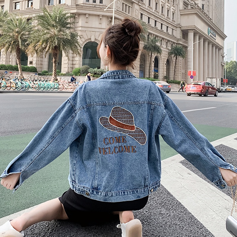 Áo khoác denim IELGY dáng ngắn rộng phong cách Hàn Quốc thời trang cho nữ