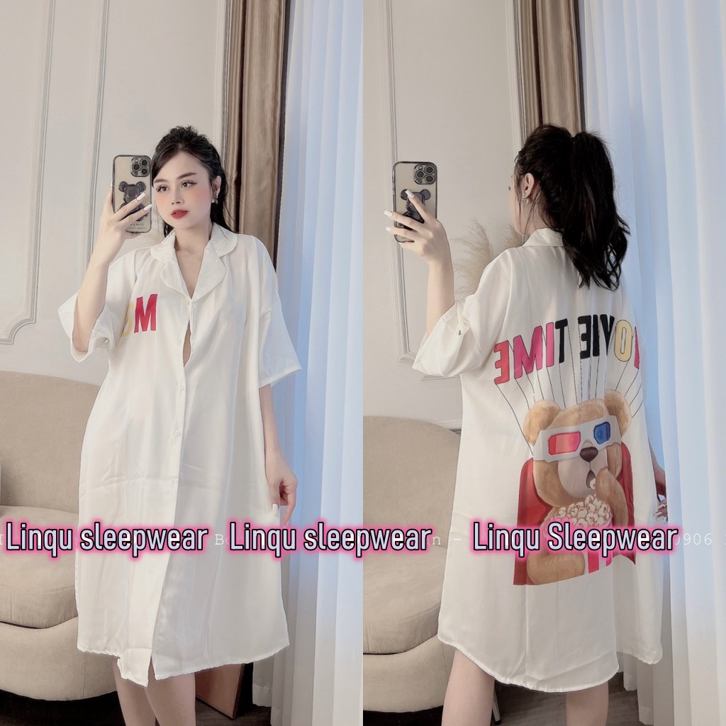 Váy Ngủ Bigsize &lt;65kg Váy Ngủ Sexy sơ mi Linqustore chất latin mềm mát mặc ngủ thoải mái - Linqu Sleepwear