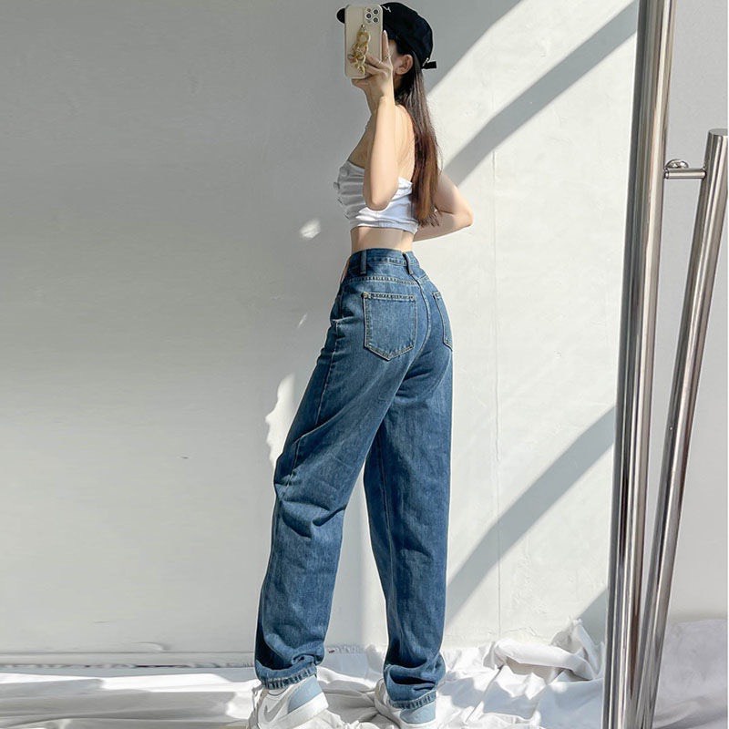 Quần jean bò ống rộng suông xuông nữ jeans cạp cao GUGUNO phong cách ulzzang