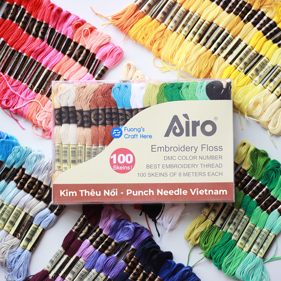 Set Chỉ Thêu Airo 50 màu - 100 tép Nhiều Màu Loại Cao Cấp Không Xù, Bền Màu Dành Cho Thêu Thủ Công, Làm Đồ Handmade