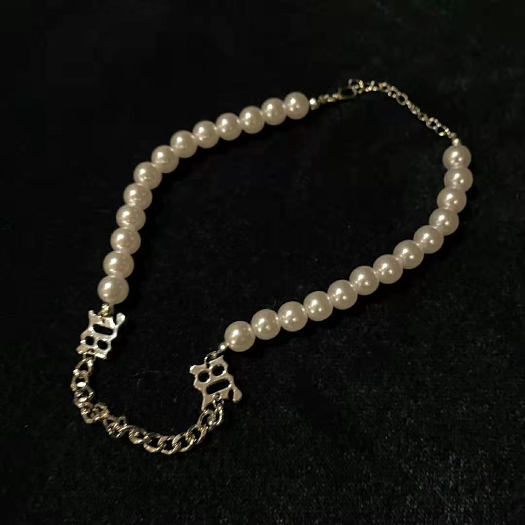 Vòng cổ choker/Vòng tay đính ngọc trai nhân tạo phong cách hip hop hàn quốc thời trang cho nữ