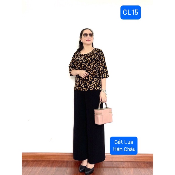 Bộ đồ Trung niên cho Bà cho Mẹ - Áo lụa hàn châu Quần tơ đũi Cao Cấp