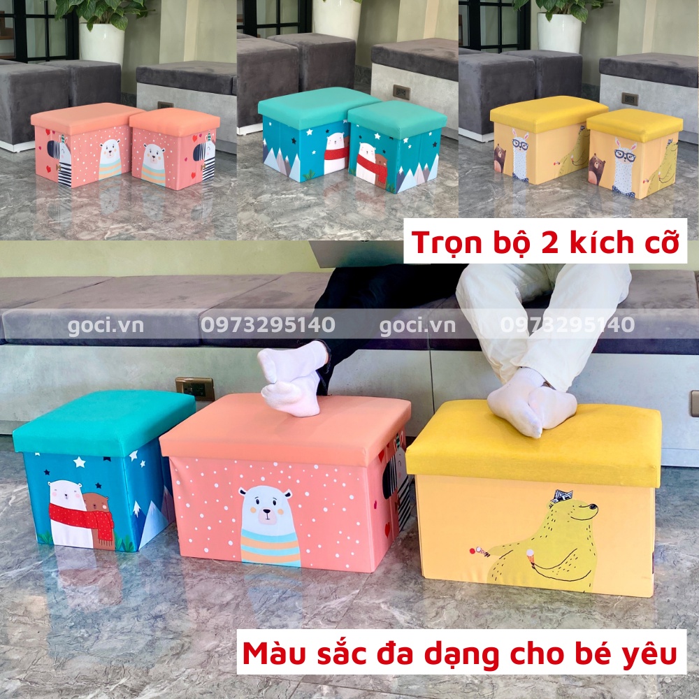 Thùng đựng đồ chơi gấu bông kiêm ghế ngồi dễ thương gấp gọn đa năng cho bé ngồi và đựng đồ tiện lợi