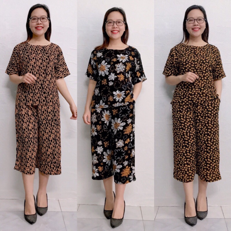 Đồ bộ mặc nhà trung niên tay ngắn - chất lụa hàn châu cao cấp