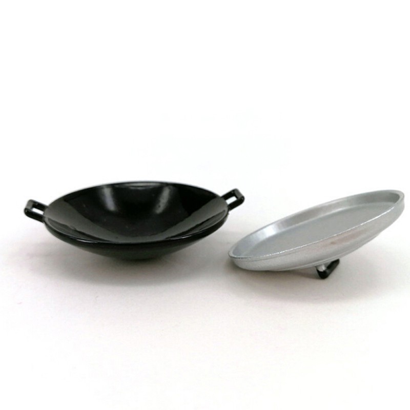 [superhomestore]2Pcs/set 1:12 dollhouse miniature kitchen cooking wok pot cover furniture toys