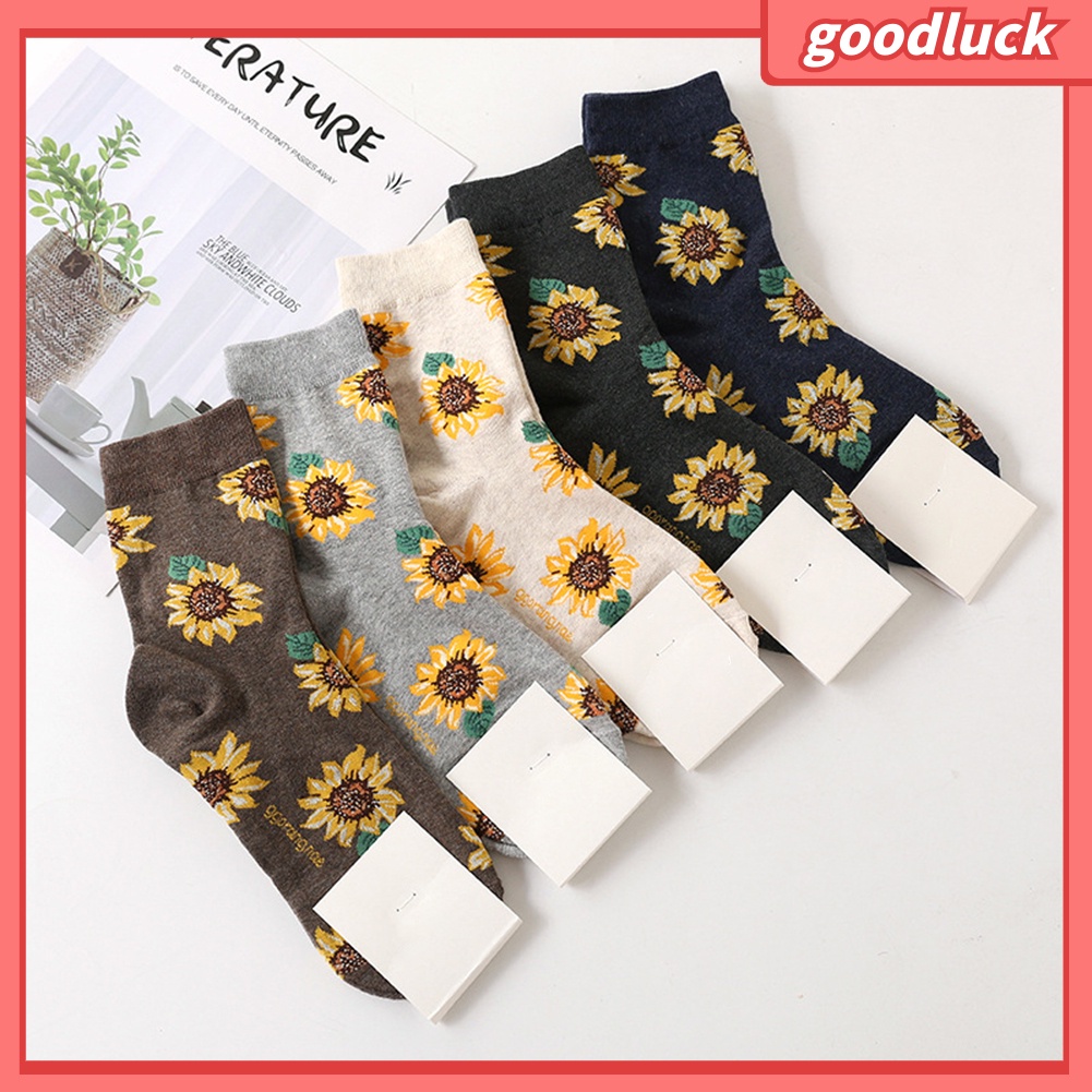 Vớ Cotton Cổ Cao Co Giãn Thoáng Khí Họa Tiết Hoa Cho Nữ