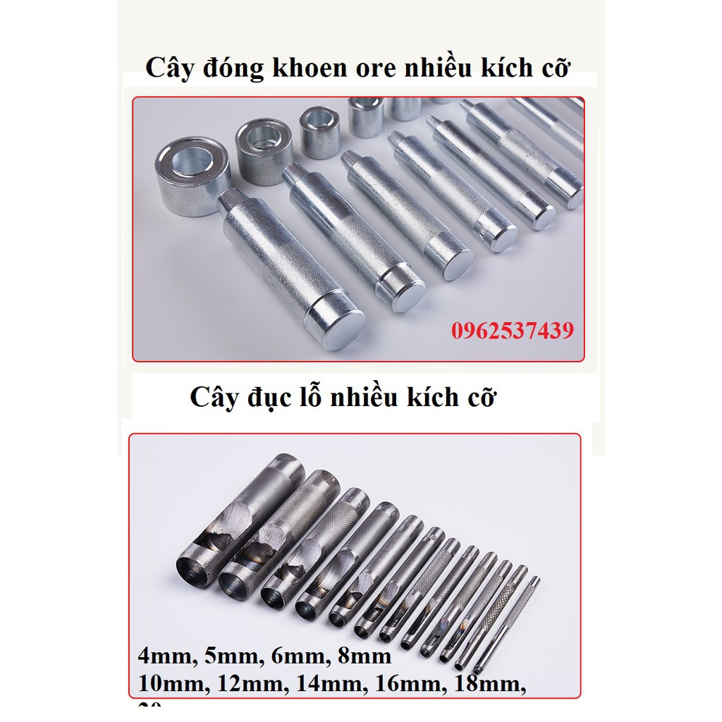 Cây đục lỗ và cây đóng khoen mắt cáo (khoen ore) Đóng khoen ode 4mm, 5mm, 6mm, 8mm, 10mm, 12mm, 14mm, 16mm, 18mm, 20mm