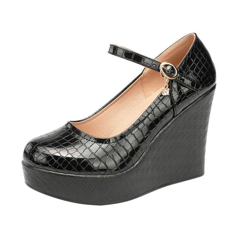 Giày Da Bóng Đế Xuồng Chống Nước Mũi Tròn Thời Trang Mùa Xuân 2021 Cho Nữ