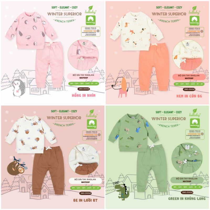 9M-4Y Bộ dài tay raglan bé trai, bé gái Lullaby NHL709P