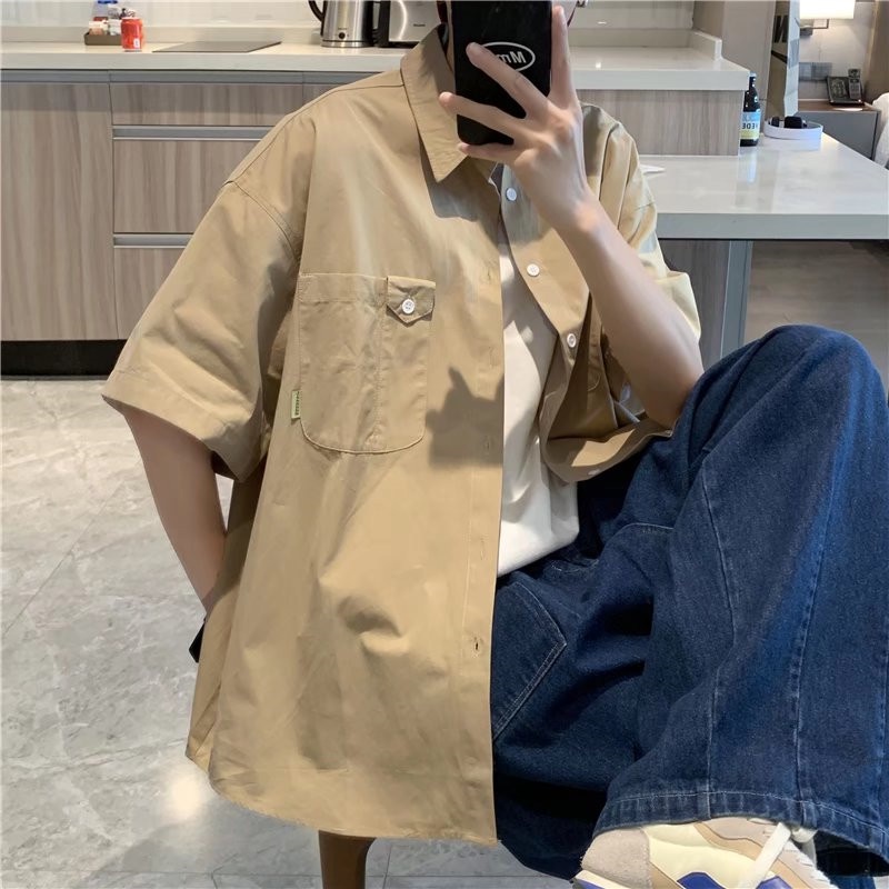 Áo Sơ Mi Nam Tay Ngắn Có Túi Phong Cách Hawaii Thời Trang