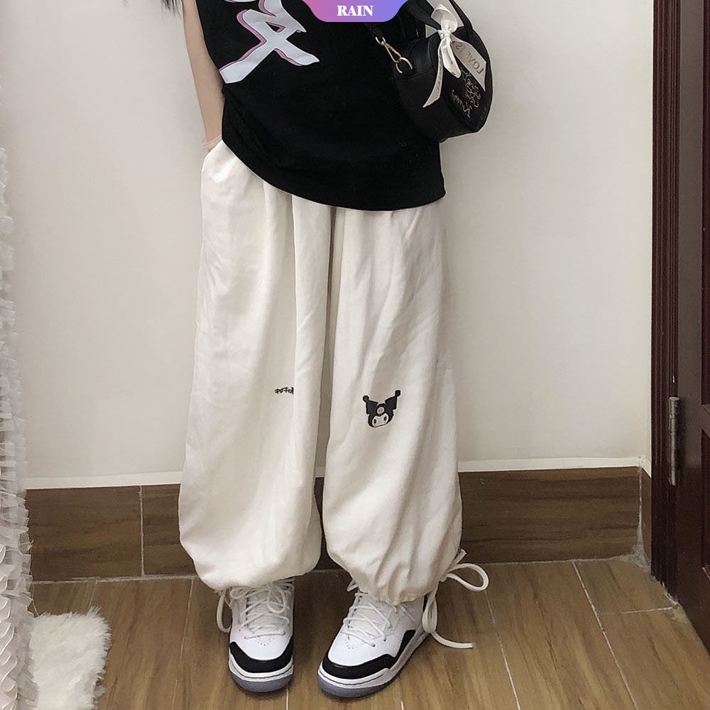 Quần Ống Rộng Mỏng Lưng Cao Họa Tiết Hoạt Hình Sanrio Hello Kitty Kuromi Thời Trang Xuân Thu Cho Nữ [RAIN]