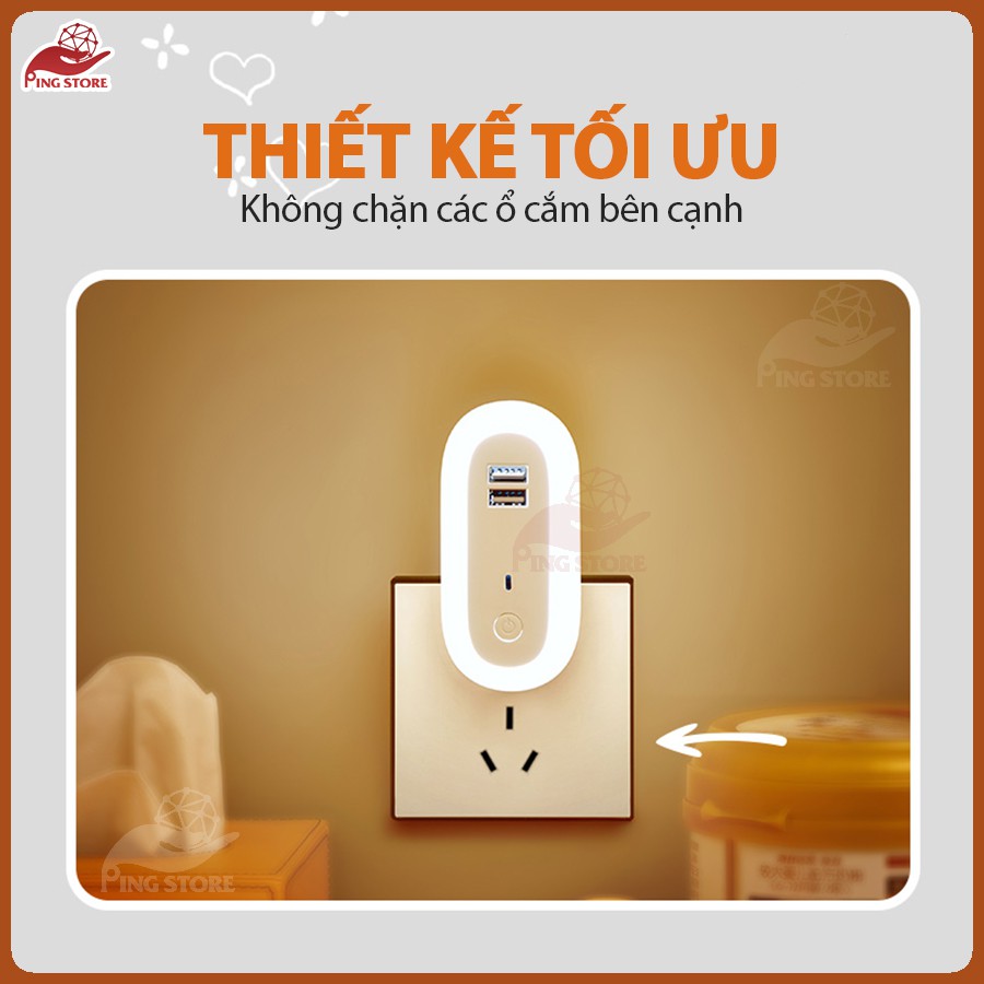 Đèn ngủ thông minh điều khiển từ xa tích hợp 2 cổng sạc nhanh điện thoại - 3 chế độ - 10 cấp độ sáng - có hẹn giờ - DN01