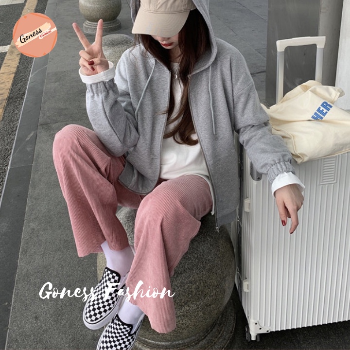 Quần ống rộng Goness cạp chun lưng cạp cao baggy chất nhung tăm dài suông loe culottes xuông Q951