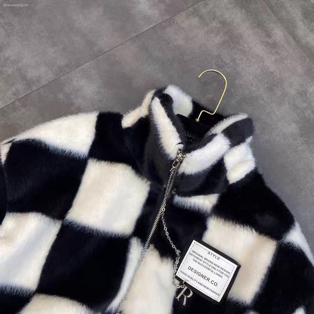 ↂ Áo khoác cotton cổ đứng tay dài kẻ sọc trắng đen phối dây xích thời trang mùa đông 2021 | BigBuy360 - bigbuy360.vn