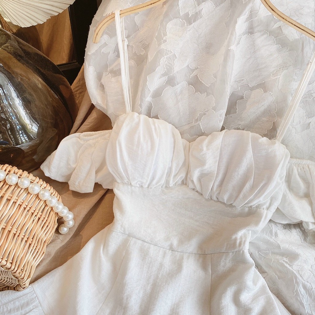 ĐẦM TRỄ VAI TRẮNG BÈO (WHITE LINEN DRESS)