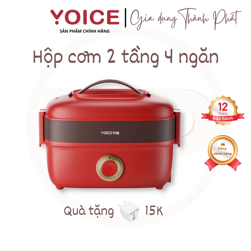 Hộp cơm cắm điện Yoice Y-FH13AS, dung tích 2 lít, hâm nóng, giữ nhiệt, nấu chín thức ăn, dùng inox 304