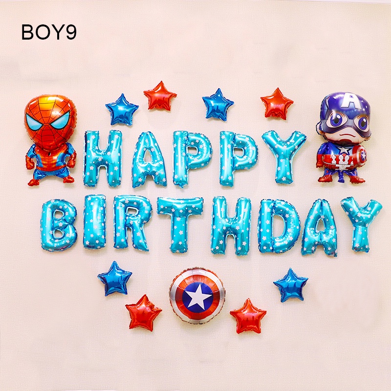 Tặng Bơm + Keo Sét Bóng Trang Trí Sinh Nhật Thôi Nôi Siêu Nhân Người Nhện Captain Bé Trai
