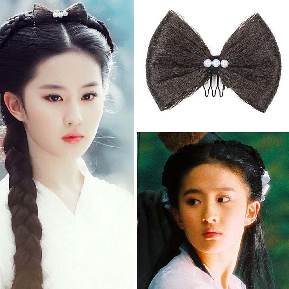 Búi Tóc Giả Màu Đen Đính Nơ Phong Cách Hanfu Cổ Điển Cho Nữ