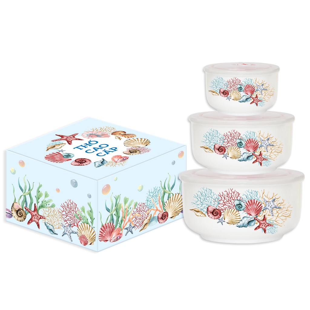 Bộ 3 Thố Sứ Hoa Văn Pampers