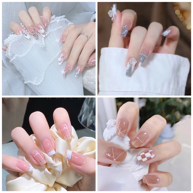 ( N580 - D598 ) Bộ 24 móng giả đính đá cao cấp ( Tặng kèm keo và dũa )