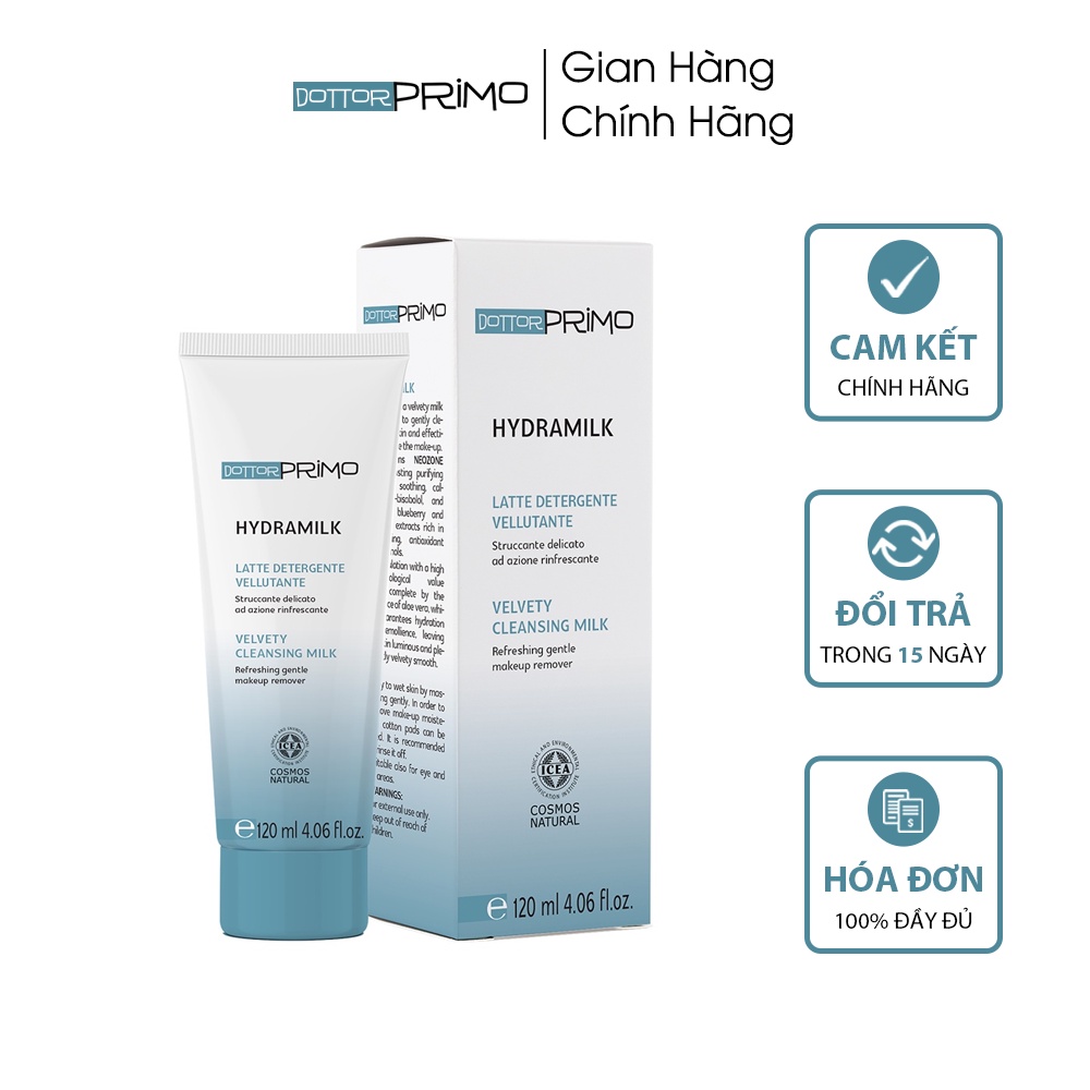 Sữa Rửa Mặt Hữu Cơ Cho Da Nhạy Cảm DottorPrimo Hydramilk - Công Nghệ Làm Sạch Sâu 2 in 1 120ml