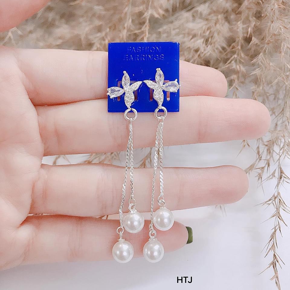Bông tai nữ dáng dài trẻ trung xinh xắn chất liệu bạc ta sáng đẹp - Kho sỉ bạc Nhất Linh