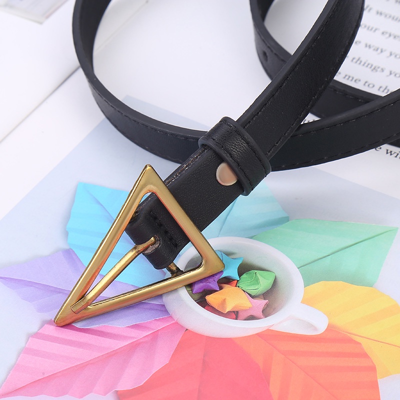 Đai váy thắt lưng nữ mặt tam giác BROO có đục lỗ bản nhỏ 1.1cm, dây nịt lưng da PU cao cấp