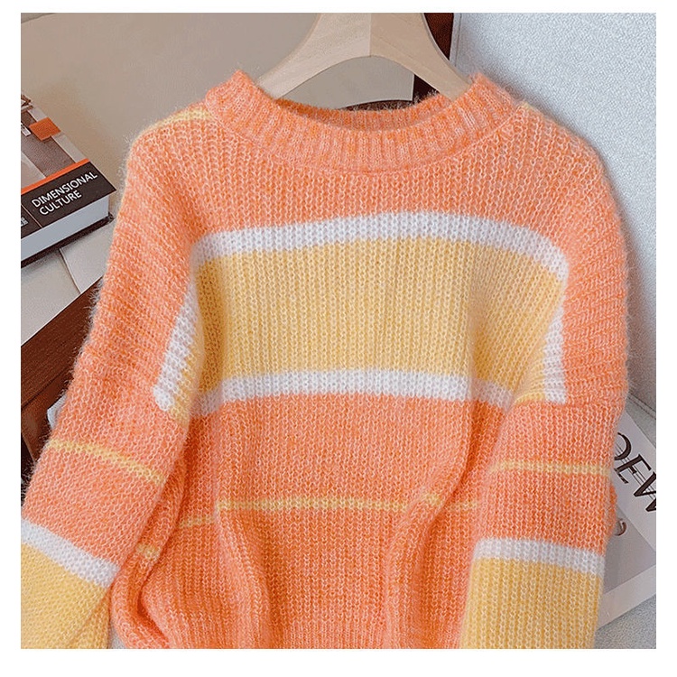 Áo Sweater Dệt Kim Tay Dài Màu Sắc Tương Phản Thời Trang Mùa Thu Cho Nữ