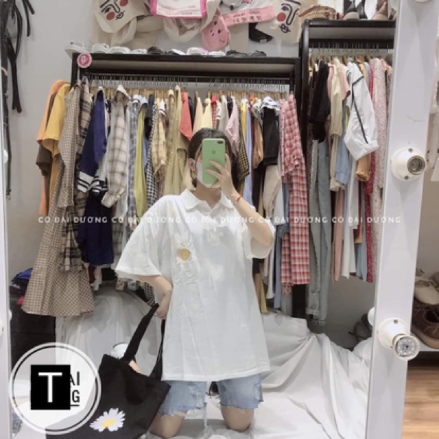 Áo polo hoa cúc trắng in góc ngực TT12