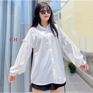 Áo sơ mi trắng dài tay, áo sơ mi trắng tay to phồng rộng có ảnh thật CH