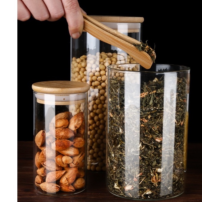 [VIDEO THẬT] Hũ tròn, Bình Thuỷ Tinh Nắp Gỗ, Lọ Đựng Gia Vị, Đồ Khô Kín Nước, Chống Ẩm, Dung Tích 260 - 1200ml | BigBuy360 - bigbuy360.vn
