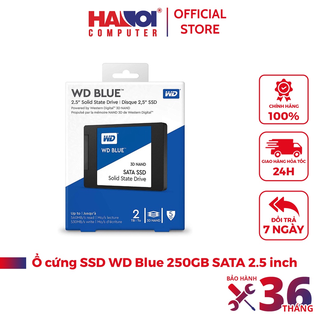 Ổ cứng SSD WD Blue 250GB SATA 2.5 inch (Đọc 550MB/s - Ghi 525MB/s) - (WDS250G2B0A)