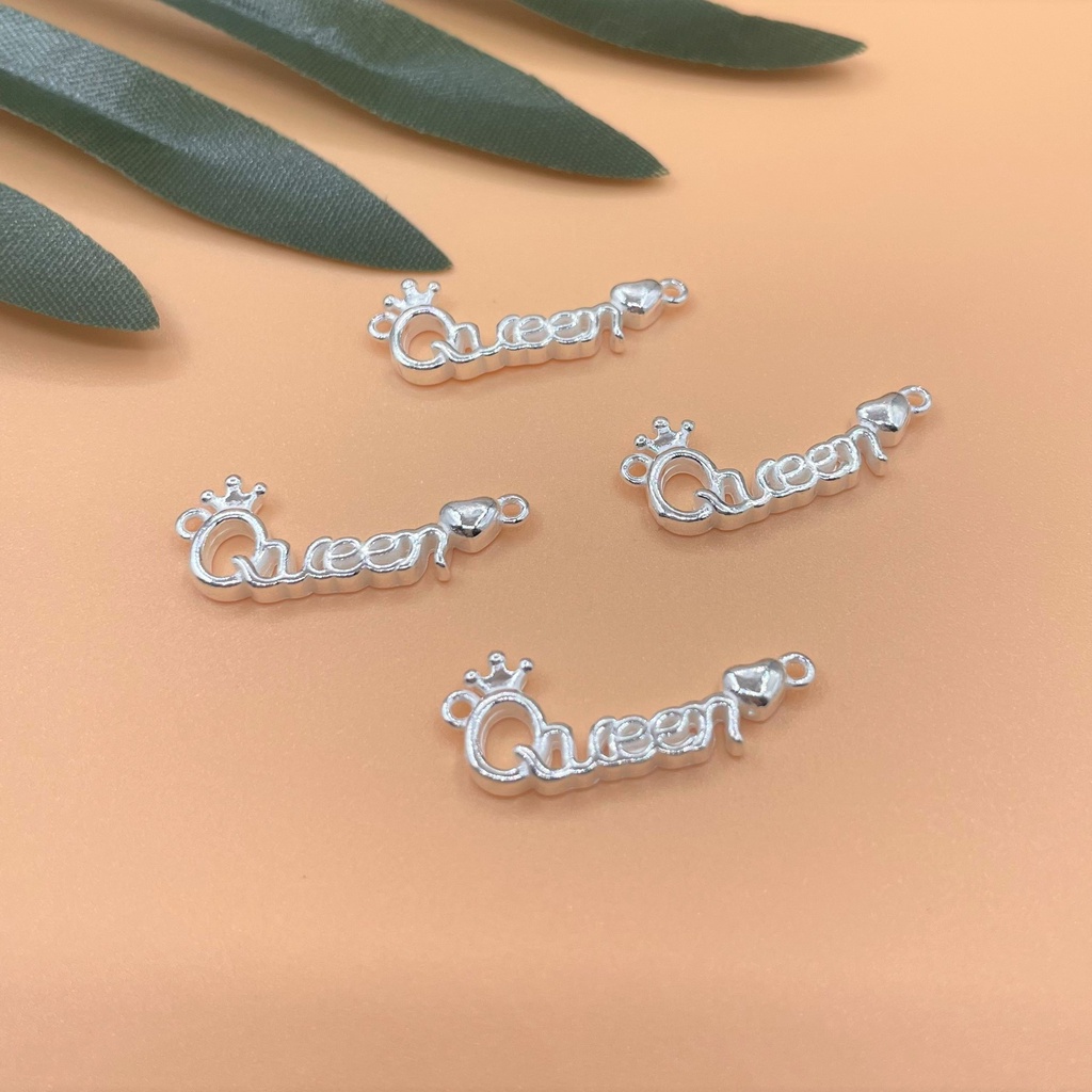 Charm 2 móc treo chữ Queen và trái tim - Charm Bạc 925 - Mã CB781