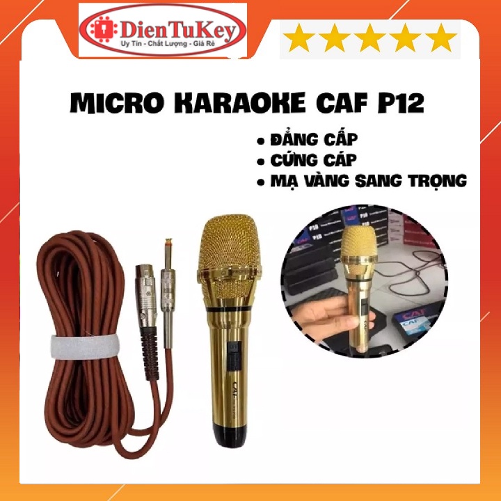 Micro karaoke có dây CAF P12 làm bằng kim loai chống va đập méo mó, phòng karaoke, dành cho hệ thống âm thanh gia đình