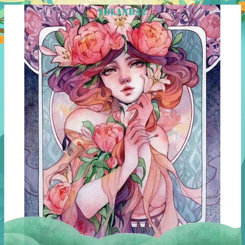 Bộ Tranh Kim Cương 5d Tự Làm Hình Cô Gái Và Hoa Độc Đáo