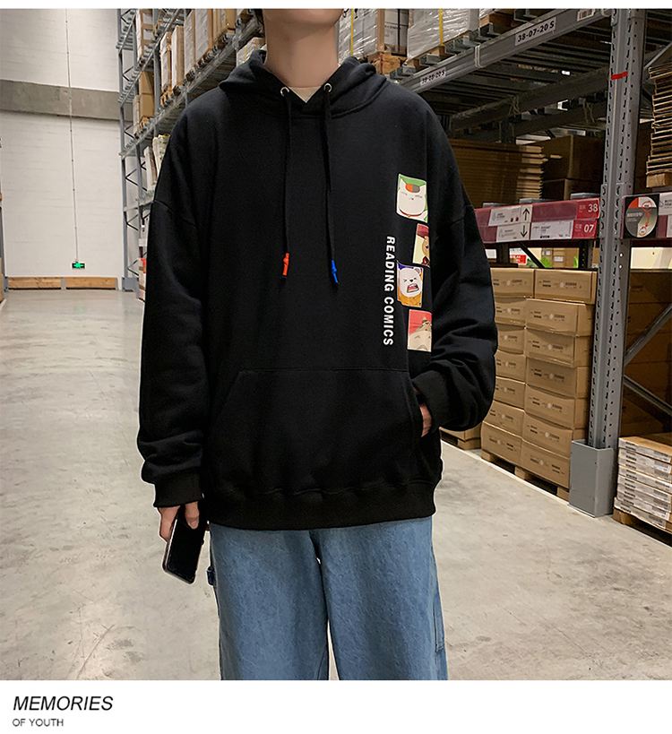 Áo hoodie form rộng họa tiết hoạt hình kiểu dáng năng động thời trang cho nam | BigBuy360 - bigbuy360.vn