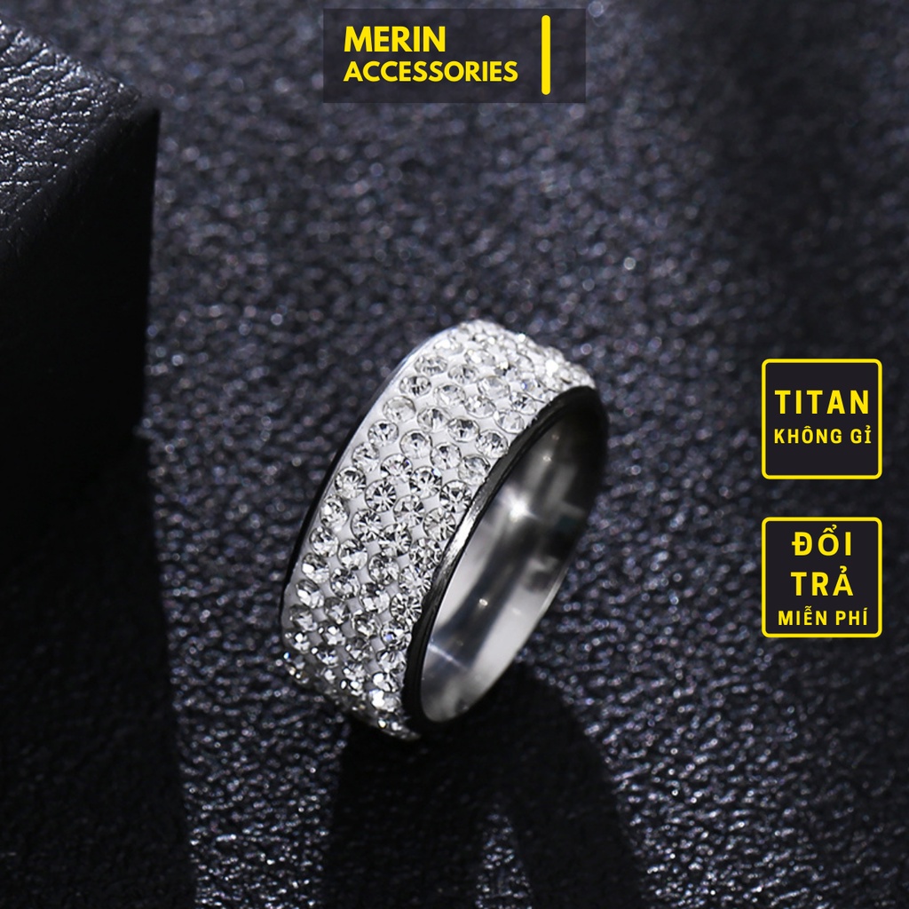 Nhẫn Unisex Cho Nam Nữ Dring Đính Đá Màu Bạc Merin Accessories Tinh Tế Thời Trang Basic Chất Liệu Inox Không Gỉ