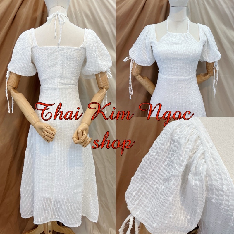 Đầm dự tiệc ren kim cương cổ yếm siêu xinh