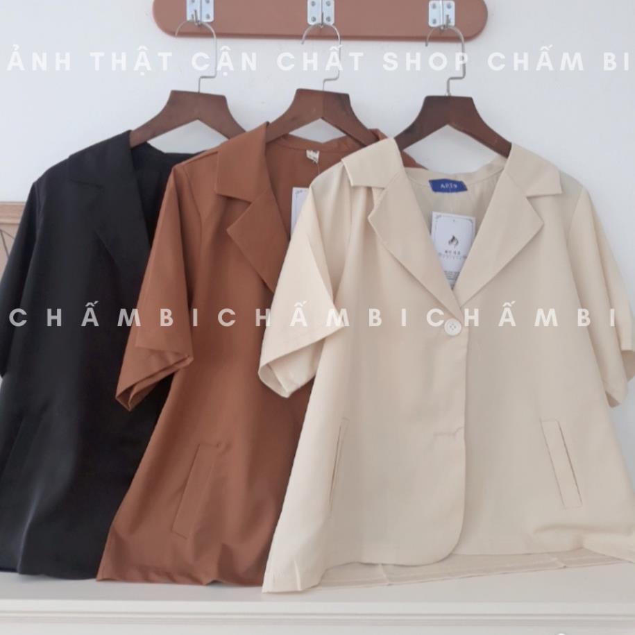Áo khoác nữ A.231, Áo blazer khoác ngoài dáng ngắn cộc tay cổ giả vest 2 cúc dọc thanh lịch
