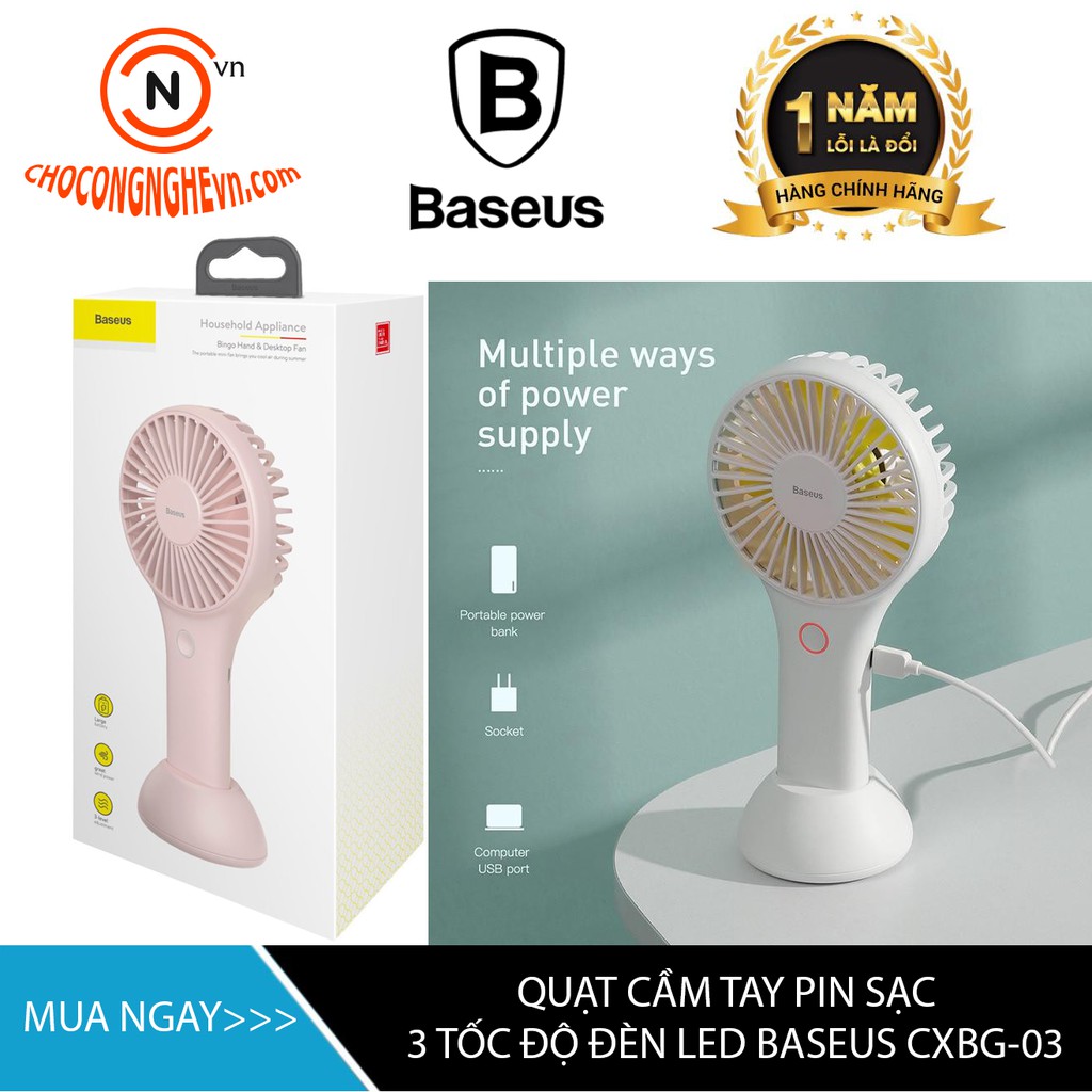 🌟CHÍNH HÃNG🌟 Quạt cầm tay mini pin sạc 3 tốc độ gió đèn led Baseus CXBG-03 {BẢO HÀNH ĐỔI MỚI}