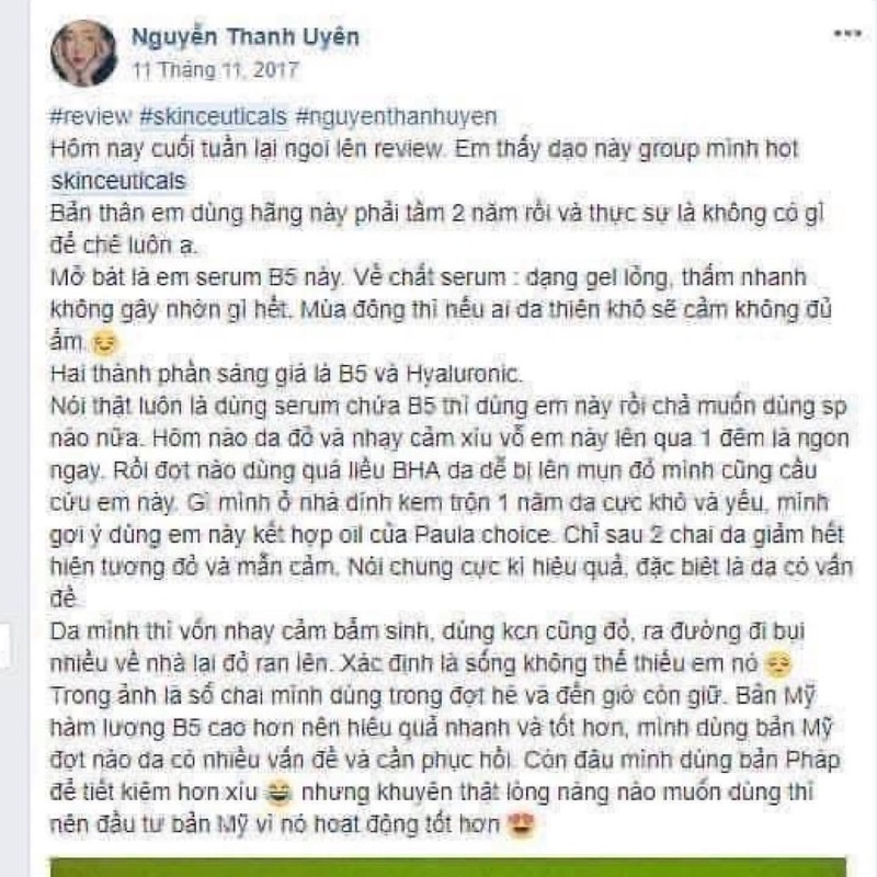 Săn SALE Tinh chất dưỡng da Serum B5 Skinceuticals bản Pháp 15ml