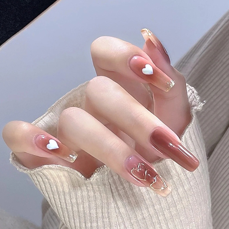 Hộp 24 Móng Tay Giả Màu Nâu R614