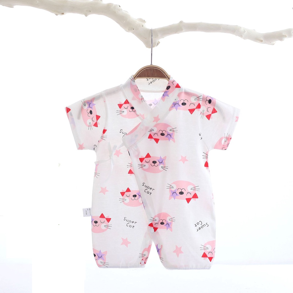 Bộ Đồ Ngủ Liền Thân Tay Ngắn Chất Liệu Cotton In Họa Tiết Toàn Diện Cho Bé Từ 0-24 Tháng Tuổi